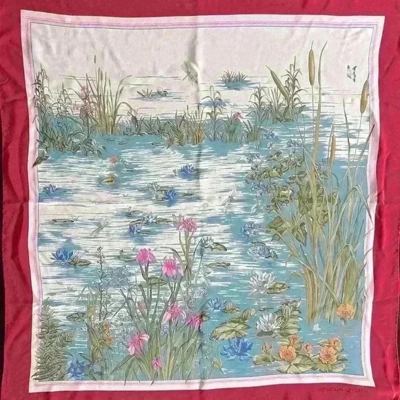 Vintage Emanuel Ungaro Silk Scarf Pond Scene - Picture 1 of 9